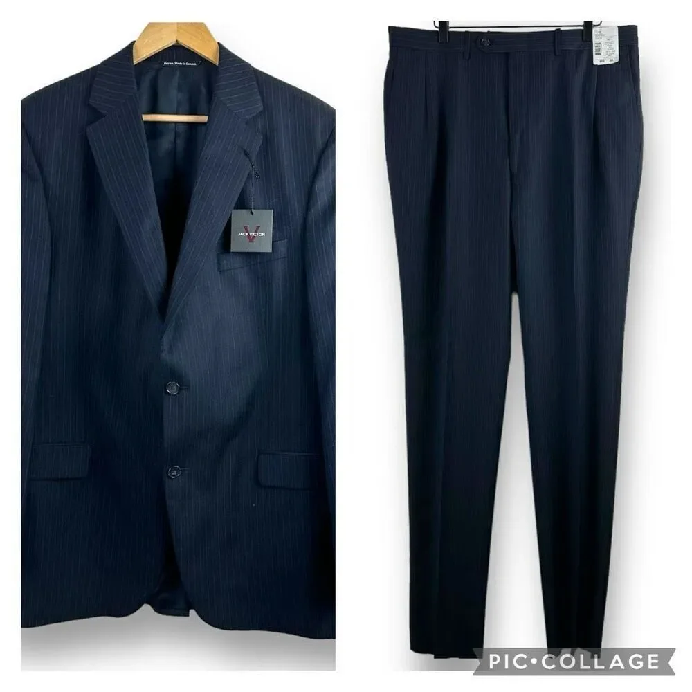 Jack Victor Men's 44L/38 Valentino CT Black Pinstripe Suit Set 100% Wool New